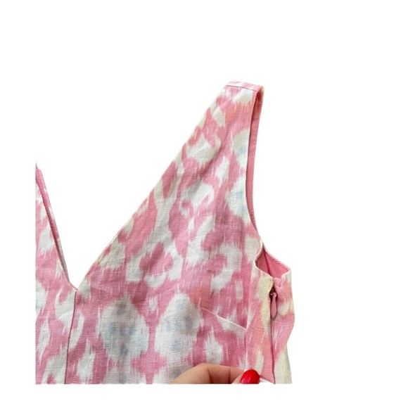 GAP 100% Linen Sleeveless A-Line V-neck Dress Pink / White Size 4 NWT - Picture 2 of 10